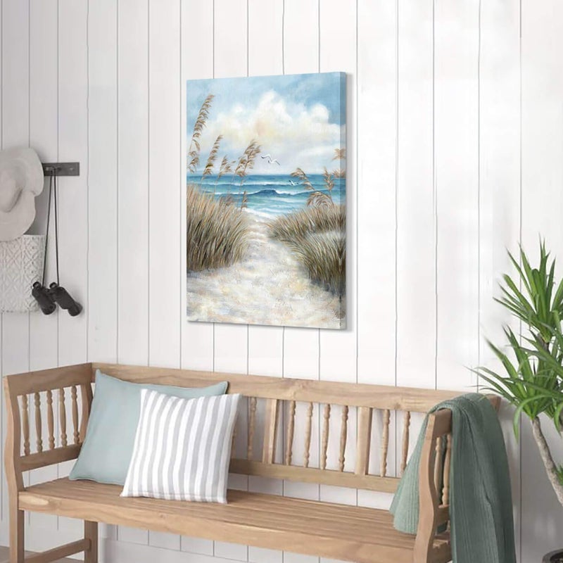 Hardy Gallery Seascape Canvas Abstract Wall Art: Beach Path Artwork to the Sea Abstract Coastal Artwork Painting for Bedroom (36'' x 24'' x 1 Panel) - Image 5